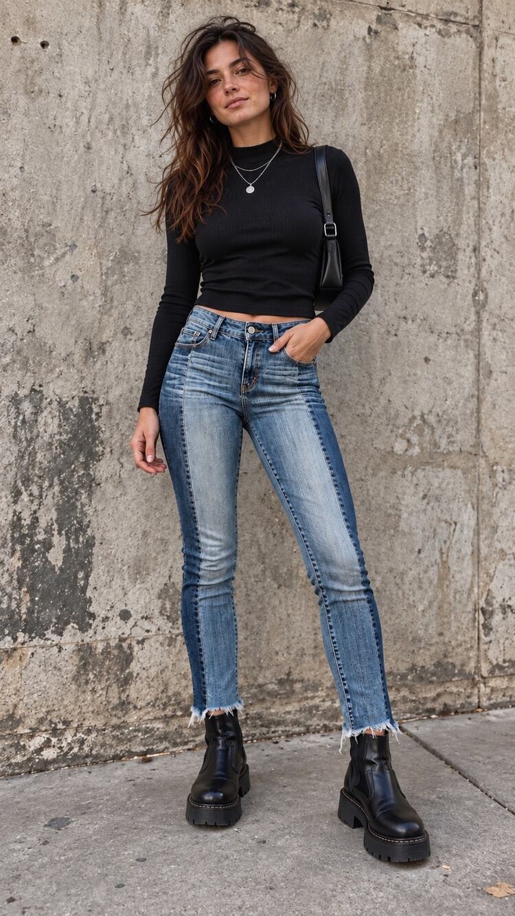 Abercrombie & Fitch Two Tone Side Stripe Raw Hem Ankle Skinny Jeans Size 12